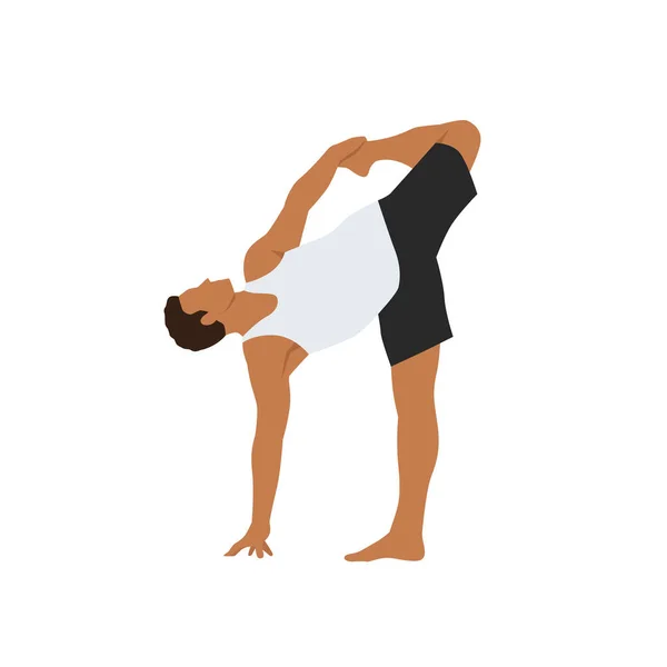 Hombre Haciendo Yoga Asana Ardha Chandra Chapasana Pose Caña Azúcar — Vector de stock