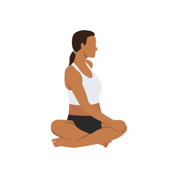 Mujer Haciendo Easy Seated Twist Pose Hermosa Chica Practica Parivrtta — Archivo Imágenes Vectoriales