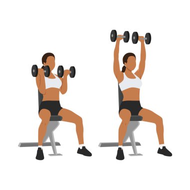 Arnold 'ın göğüs egzersizi yaptığı bir kadın. Düz vektör çizimi beyaz arkaplanda izole edildi