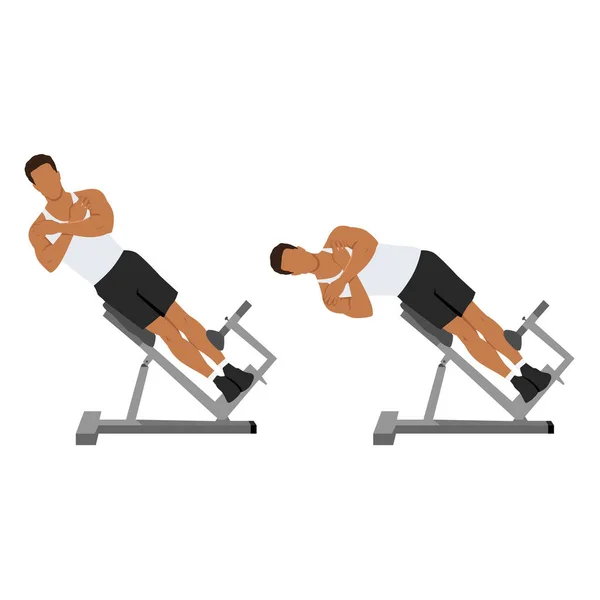 Man Doing Roman Chair Side Bend Hyperextension Bench Side Bends — Stock Vector