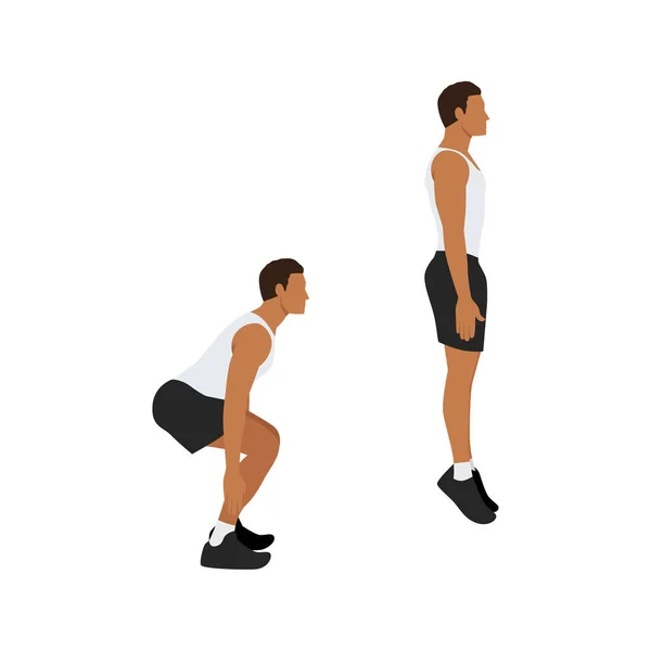 Een Man Die Jump Squat Doet Vlakke Vector Illustratie Geïsoleerd — Stockvector