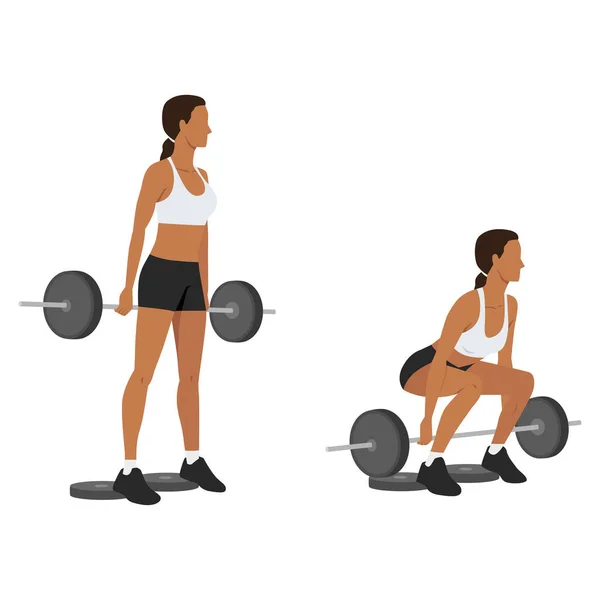 Woman Doing Barbell Hack Squat Stepping Weight Plate Flat Vector — Stock Vector