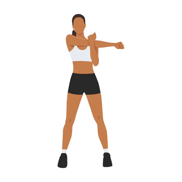Femme Faisant Debout Bras Croisé Exercice Étirement Épaule Illustration Vectorielle — Image vectorielle