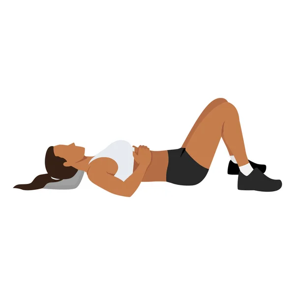 半仰臥位や建設的な休憩所の運動を行う女性 白い背景に隔離されたフラットベクトルイラスト — ストックベクタ