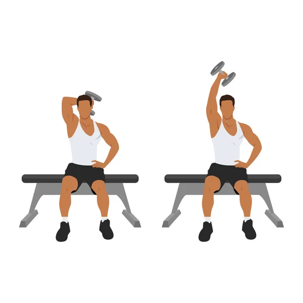 Man Doing Seated Single Arm Overhead Dumbbell Tricep Extensions Exercise — Stock Vector
