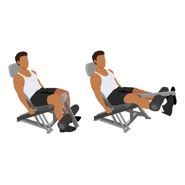 Man Doing Seated Machine Leg Extensions Exercise Flat Vector Illustration — Stock Vector