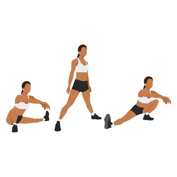 Femme Faisant Exercice Squat Cosaque Illustration Vectorielle Plate Isolée Sur — Image vectorielle