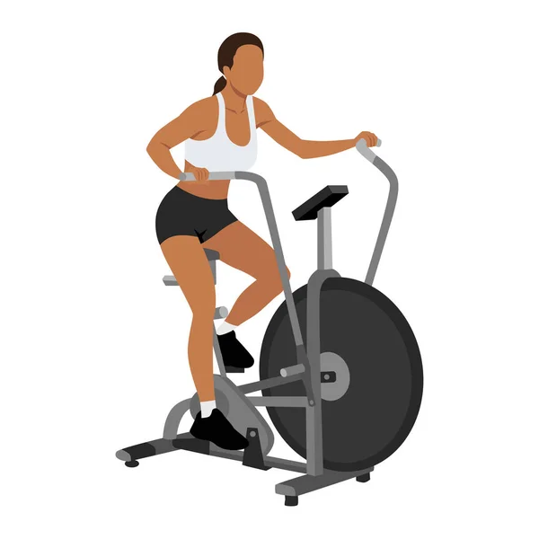 Γυναίκα Που Κάνει Εκπαίδευση Ποδήλατα Άσκηση Καρδιο Επίπεδη Διανυσματική Απεικόνιση — Διανυσματικό Αρχείο