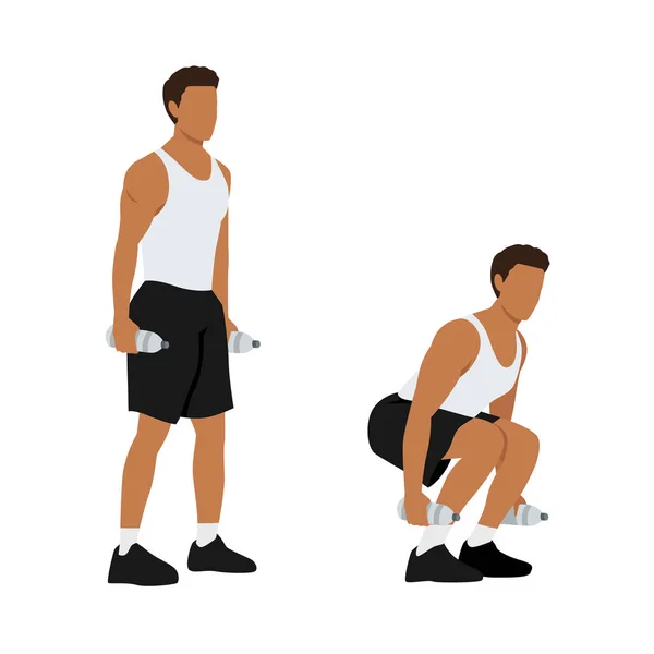 Man Character Doing Water Bottle Squats Exercise Flat Vector Illustration — Stock Vector