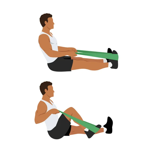 男人做坐姿阻力膝盖屈曲运动 白色背景上孤立的平面矢量图解 — 图库矢量图片