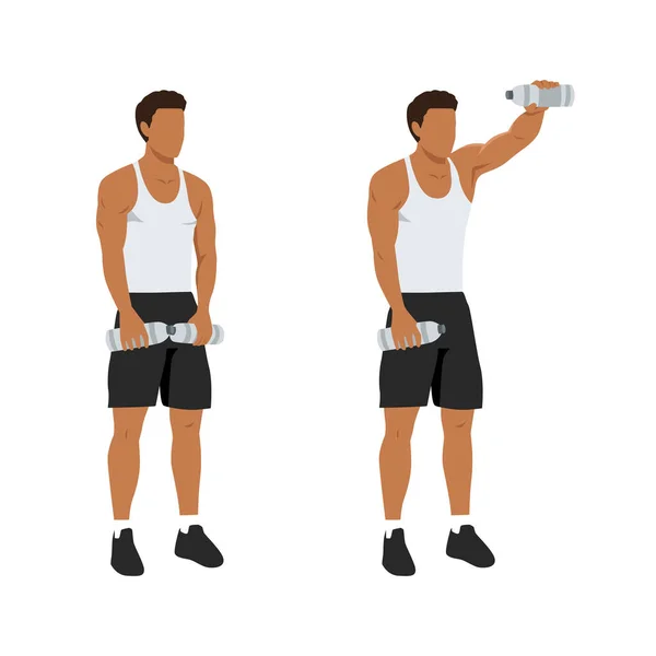 シングルか1本の腕の前の水のボトルをする人は練習を上げる 白い背景に隔離されたフラットベクトルイラスト — ストックベクタ