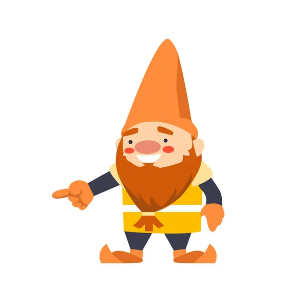 Mignon Gnome Pointant Sur Quelque Chose Plat Vecteur Illustration — Image vectorielle