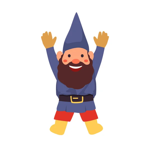 Ευτυχισμένο Gnome Επίπεδη Εικόνα Χαρακτήρα Άλμα Ευτυχισμένη Διανυσματική Τέχνη — Διανυσματικό Αρχείο
