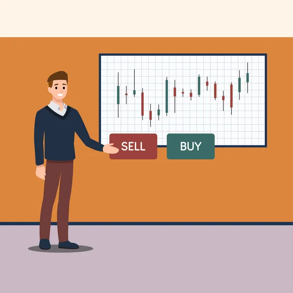 Comerciante Técnico Está Analizando Acción Chart Businessman Haciendo Presentación Formación — Vector de stock