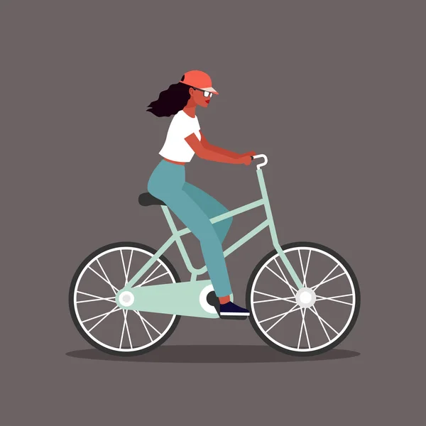 Bela Mulher Afro Americana Bicicleta Avatar Personagem Vetor Ilustração Design — Vetor de Stock