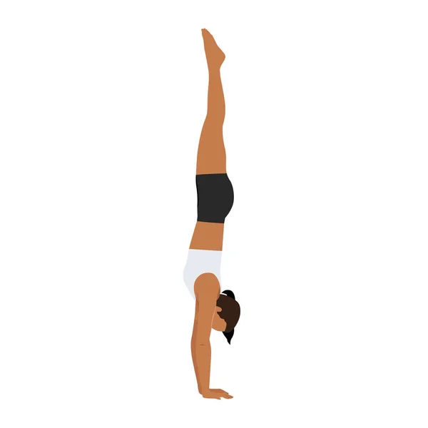 Femme Faisant Adho Mukha Vrksasana Posture Stand Exercice Yoga Illustration — Image vectorielle