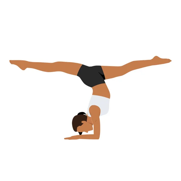 Woman Doing Handstand Splits Variation Pincha Mayurasana Yoga Exercise Flat — Stock Vector