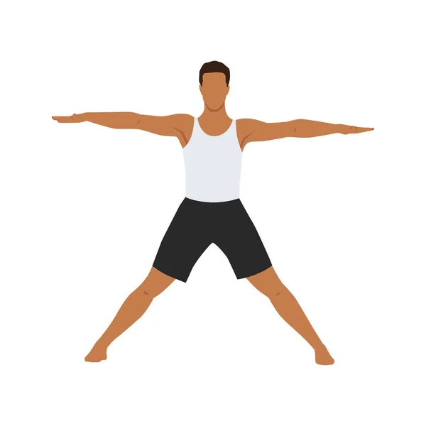 Man Doing Parsva Hasta Padasana Star Pose Yoga Exercise Flat — Stock Vector