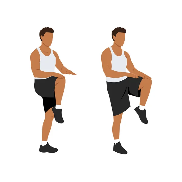 Mann Mit Hohen Knien Das Vordere Knie Hebt Sich Laufen — Stockvektor