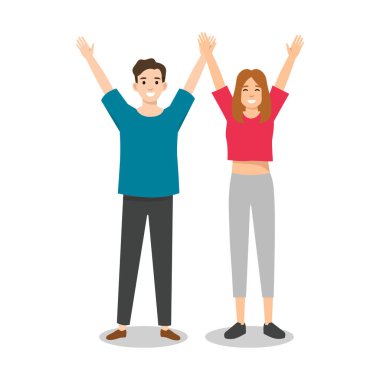 Mutlu çift mutlu düz vektör çizimini kutluyor