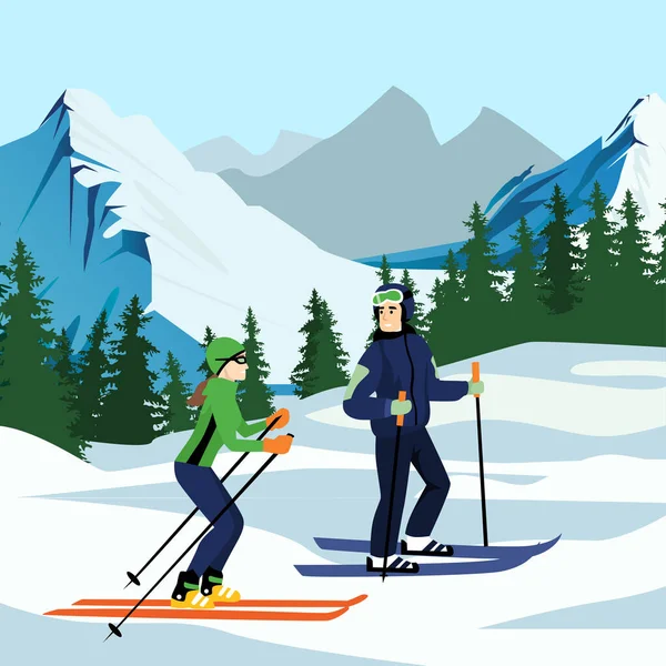 Vector Illustration Skier Mountains Snow Ski Mask Rest Mountains — Stock Vector