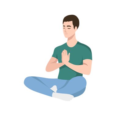 Adam izole arka plan üzerinde meditasyon. Sakin ol. Vektör çizim karikatür tarzı