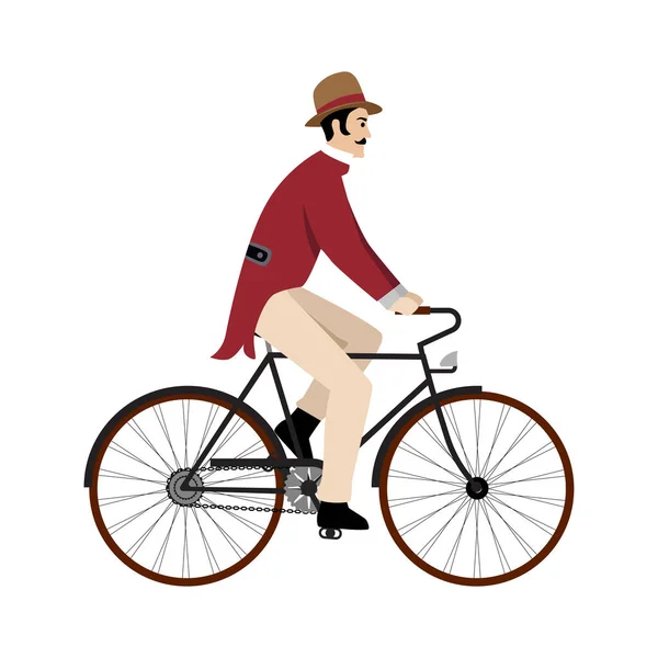 Homem Retro Vintage Velho Bicicleta Gravura Vetor Ilustração Imitação Estilo — Vetor de Stock