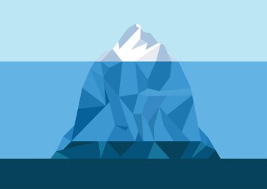 Su dalgaları üzerinde yüzen düz buzdağı su altı kısmı düz vektör iş illüstrasyonuyla