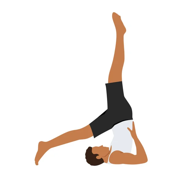 Homme Faisant Posture Épaule Yoga Stand Utilisant Les Mains Repousser — Image vectorielle