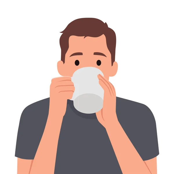 Mężczyzna Szlafroku Pije Kawę Przy Gorącym Drinku Obudzeniu Się Rano — Wektor stockowy