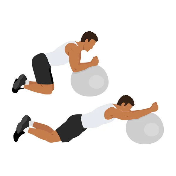 Uomo Che Esercizio Stabilità Palla Svizzera Rollout Uomo Allenamento Fitness — Vettoriale Stock