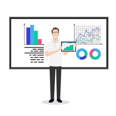 Çevrimiçi Ticaret Dersi Satışı veya Satın Alma Analiz Çizelgesi. Takım Elbiseli Adam Stok Büyüme Çizelgesi, Onları Almaya ya da Satmaya Değer
