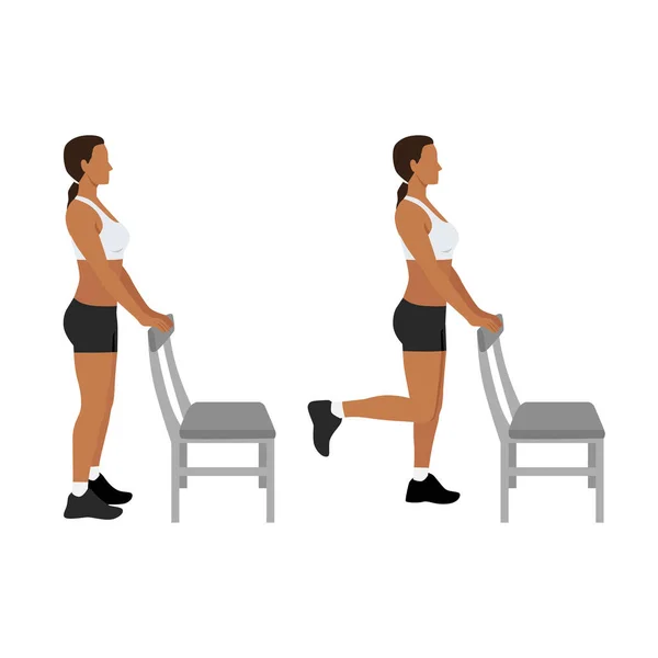 Woman Doing Standing Leg Curl Posture Exercise Flat Vector Illustration — Wektor stockowy