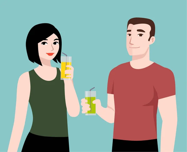 Άνδρας Και Γυναίκα Που Κατέχουν Φρέσκο Χυμό Ποτό Έννοια Της — Διανυσματικό Αρχείο