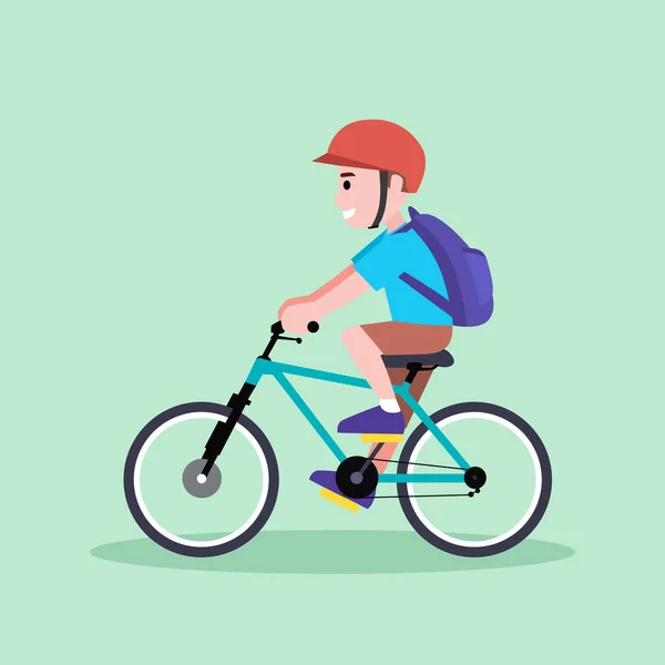 Cute Little Boy Riding Bicycle Isolated Background Flat Vector Illustration — Stock Vector