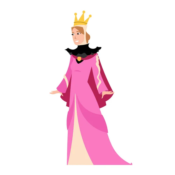 Majestuosa Reina Vestido Rosa Corona Oro Cuento Hadas Personaje Medieval — Archivo Imágenes Vectoriales