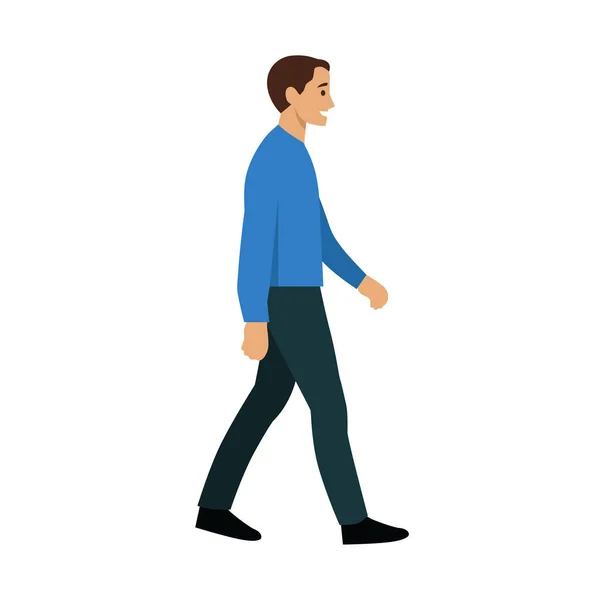 Personagem Caminhando Homem Isolado Fundo Branco Ilustração Vista Lateral Com — Vetor de Stock