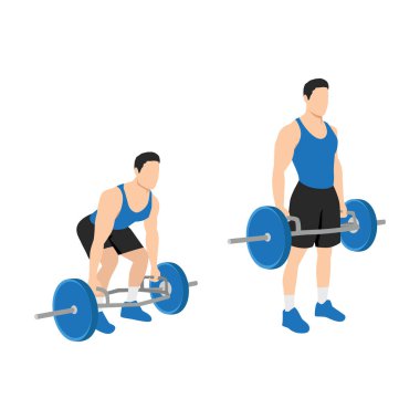 Man doing Hex. Trap bar. Cafe deadlifts. Squats exercise. Flat vector illustration isolated on white background clipart