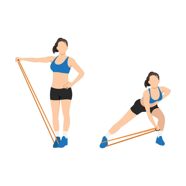 Femme Faisant Exercice Latéral Élévation Bande Fente Latérale Illustration Vectorielle — Image vectorielle