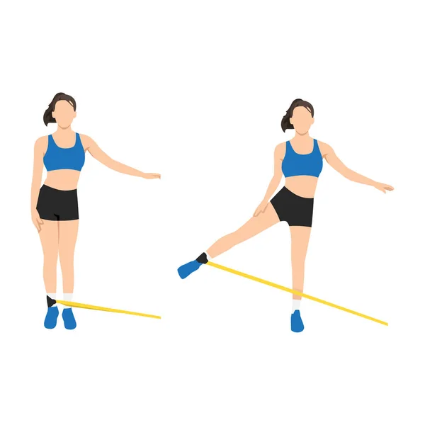 Woman Doing Butt Cable Standing Abduction Long Resistance Band Exercise —  Vetores de Stock