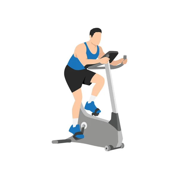 Uomo Che Cardiologia Cyclette Esercizio Spinning Illustrazione Vettoriale Piatta Isolata — Vettoriale Stock