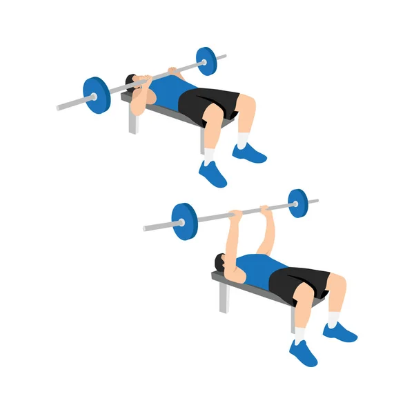 Man Doing Close Grip Overhand Barbell Bench Press Exercise Flat — Stock Vector