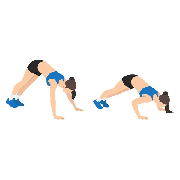 Woman Doing Pike Pushup Exercise Flat Vector Illustration Isolated White — Stock Vector