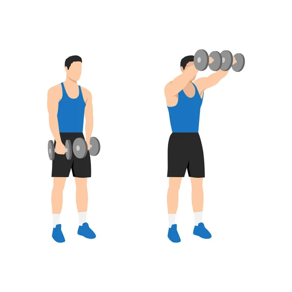 Man Doing Two Arm Dumbbell Front Shoulder Raises Exercise Flat — Stock Vector