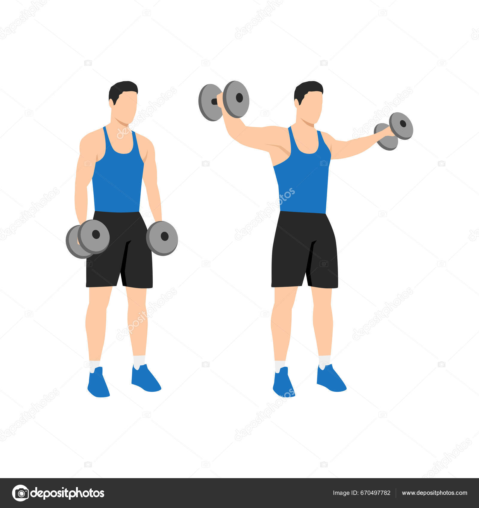 Man Doing Lateral Side Shoulder Dumbbell Raises Power Partials