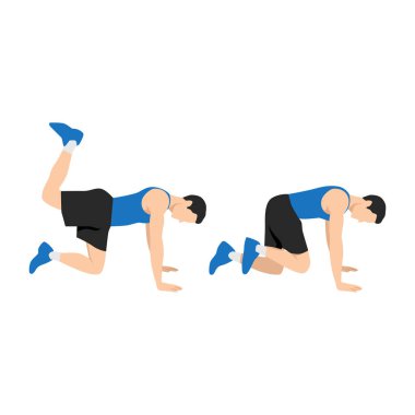 Eşek tekmesi egzersizi yapan adam beyaz arkaplanda izole edilmiş düz vektör çizimi yapıyor.