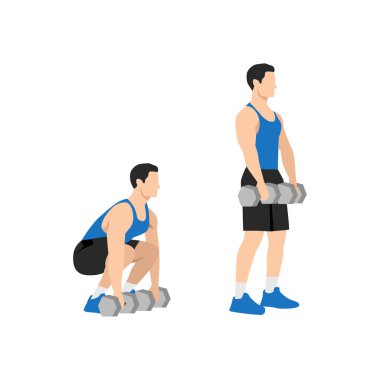 Man doing Dumbbell deadlift exercise. Flat vector illustration isolated on white background clipart