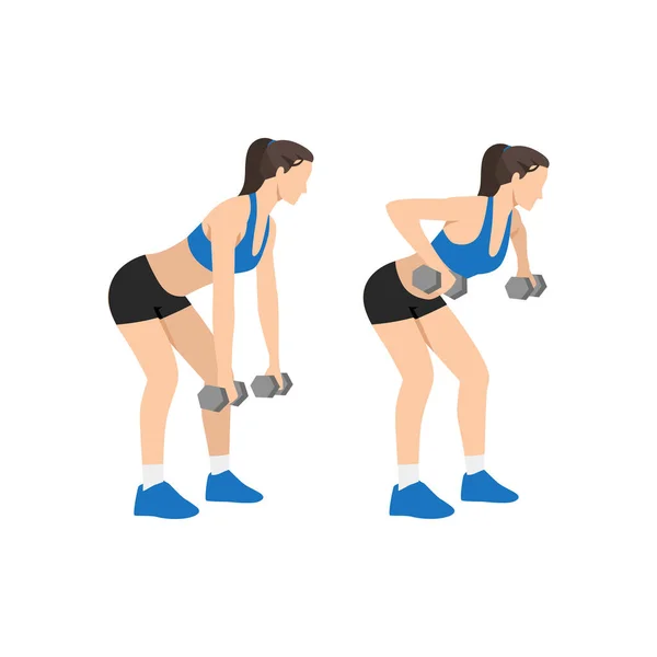 Femme Faisant Exercice Rangée Haltères Illustration Vectorielle Plate Isolée Sur — Image vectorielle
