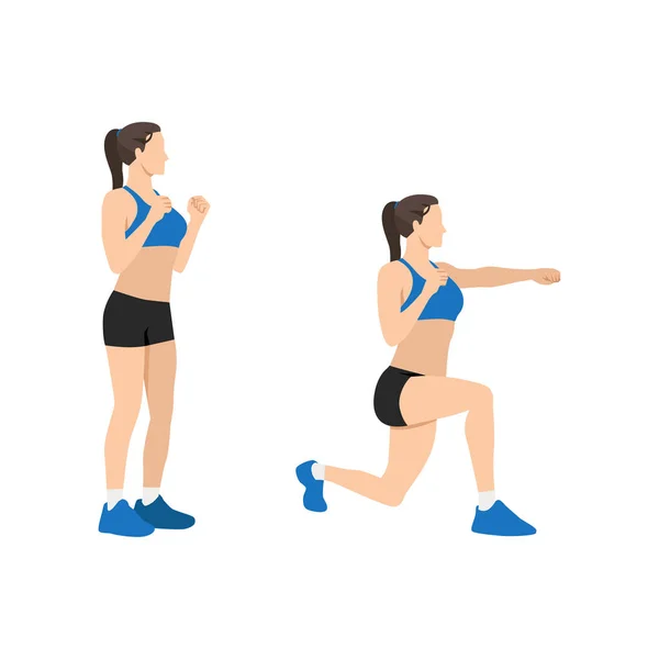 Woman Doing Lunges Lunge Punches Exercise Flat Vector Illustration Isolated — Stock Vector