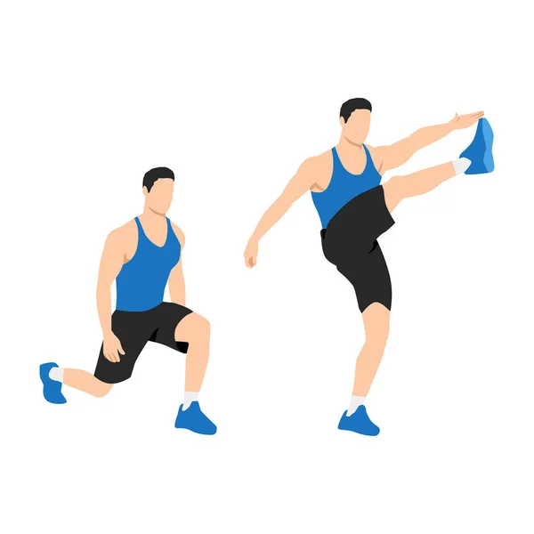 Man Doing Lunge Front Kicks Exercise Flat Vector Illustration Isolated — Stock Vector